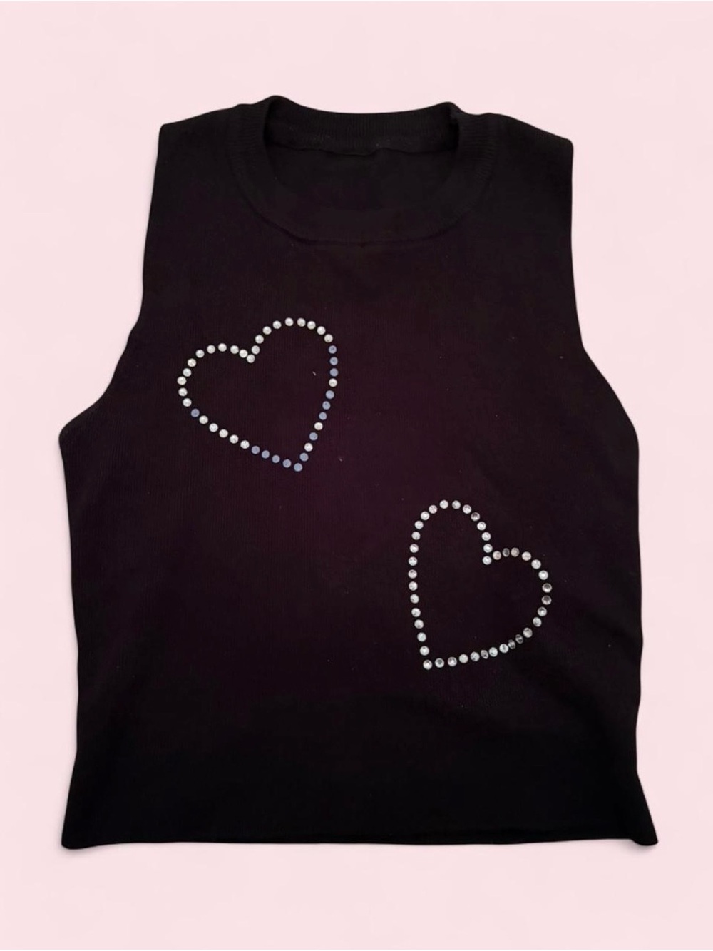 Black Tank Top with Studded Heart Accents